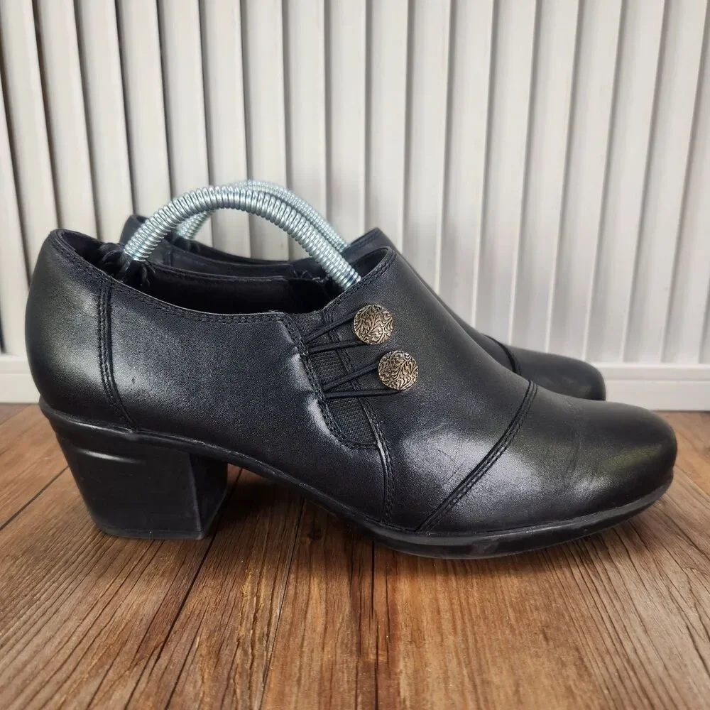 Clarks Emslie Warren Loafer Women 7.5 M Black Leather Modern Biker Low Top Shoes